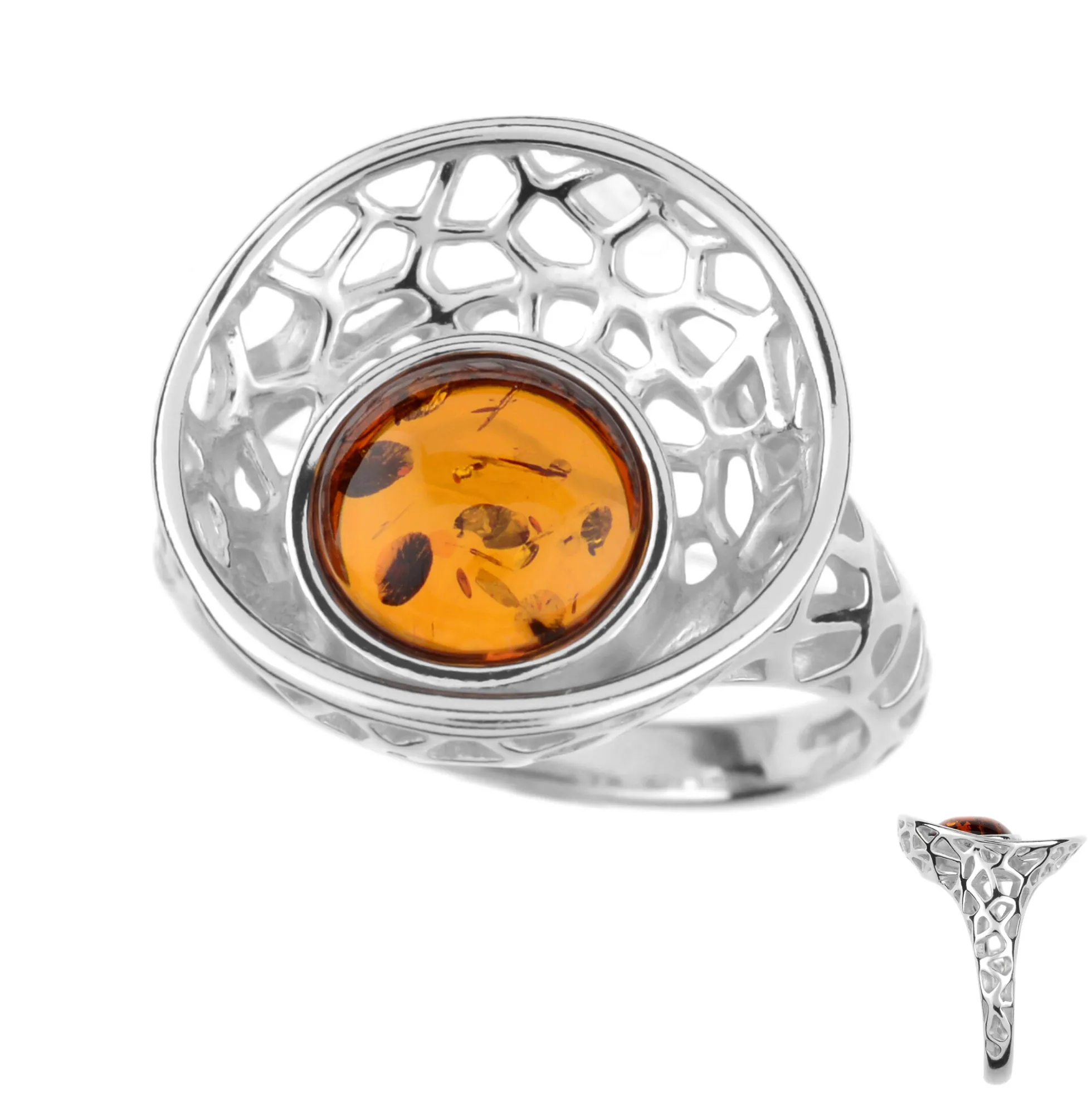 Baltischer Cognac-Bernstein-Silberring