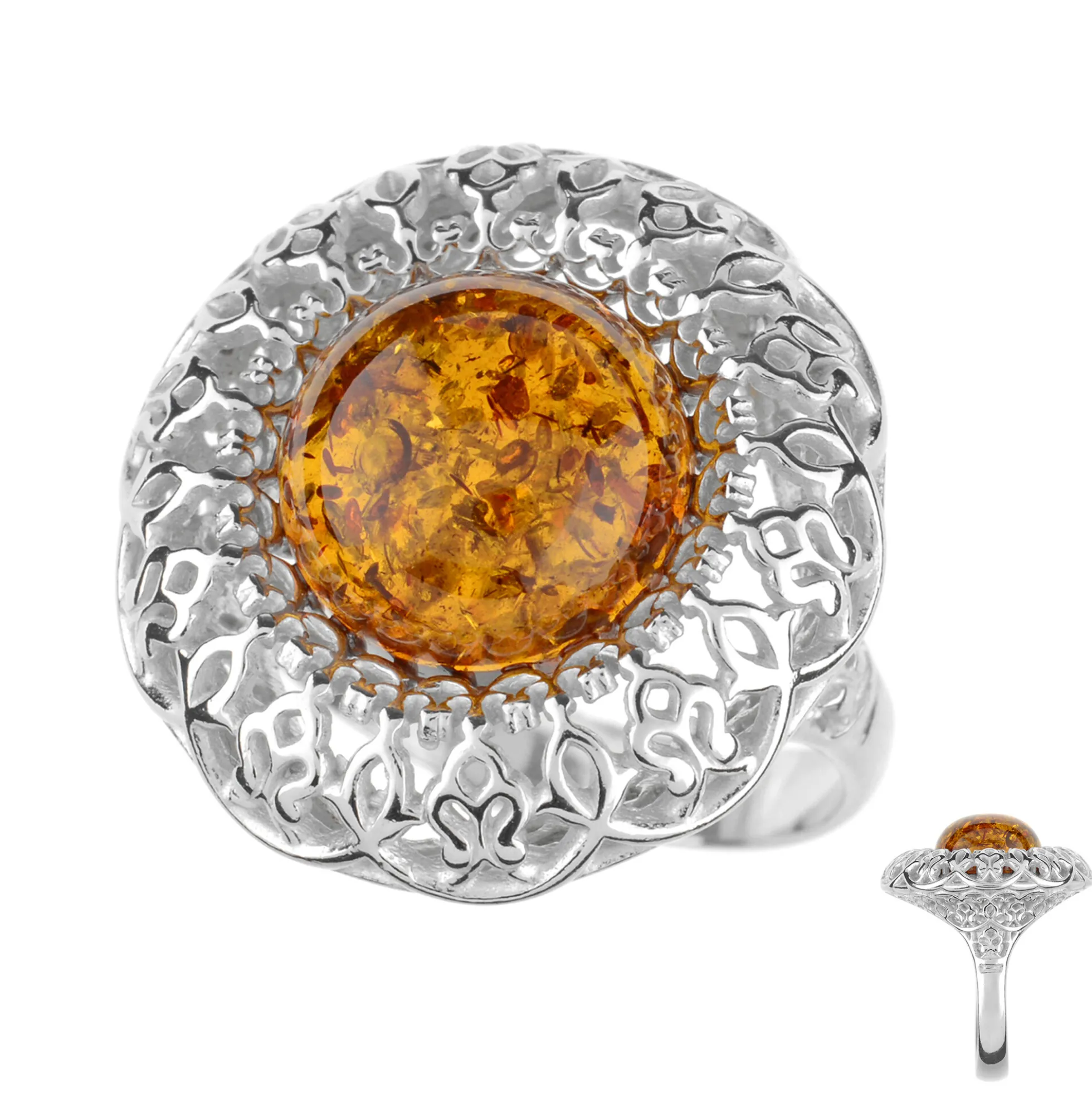 Baltischer Cognac-Bernstein-Silberring