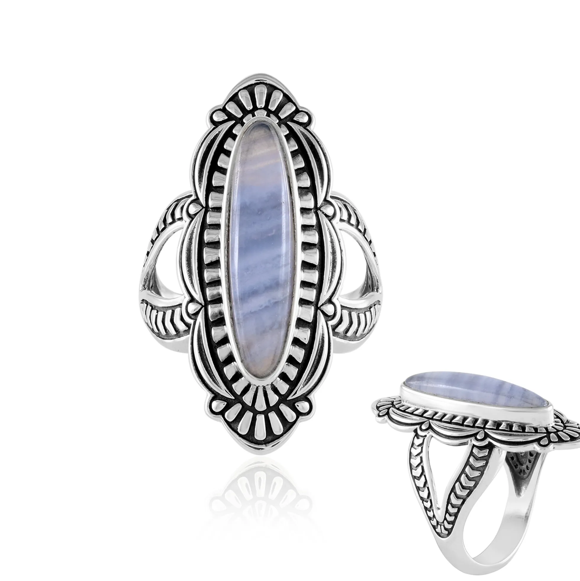 Blauer Band-Achat-Silberring
