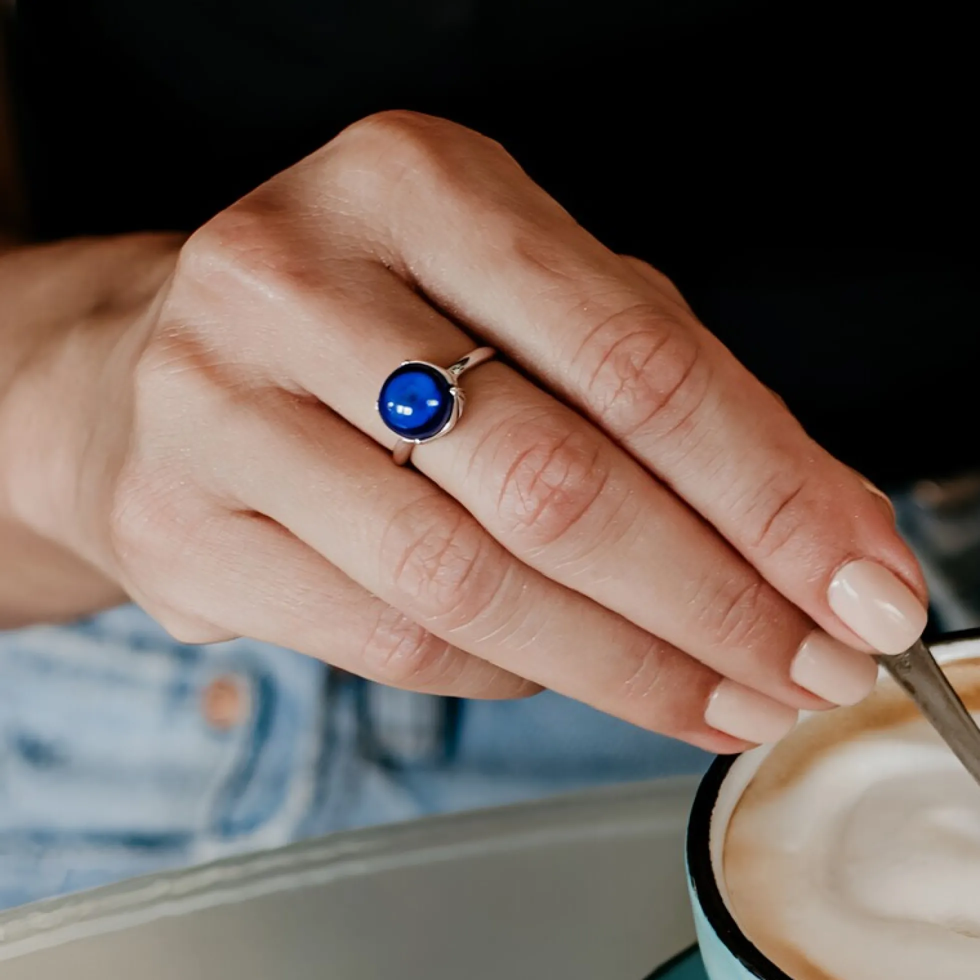 Blauer Kolumbianischer Bernstein-Silberring