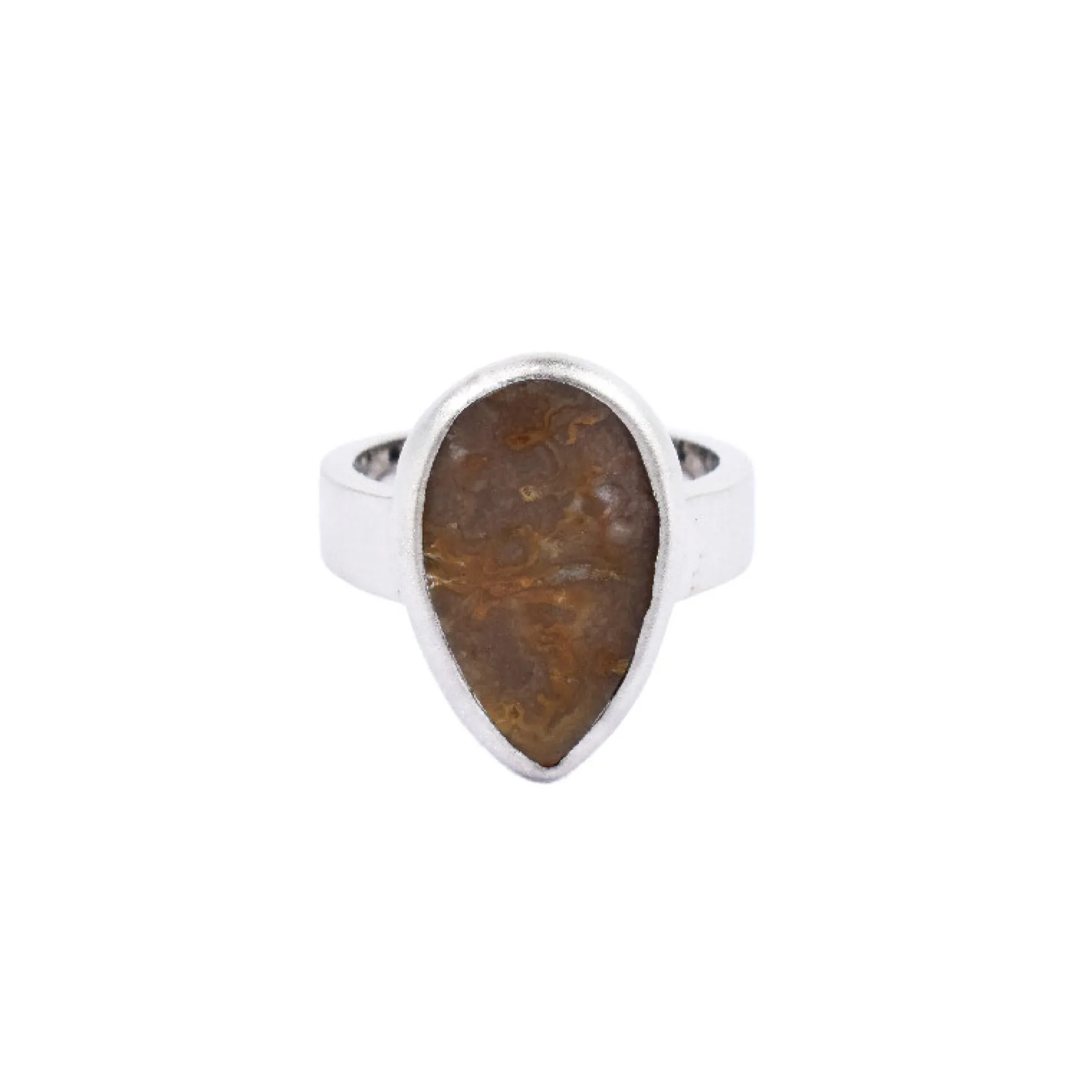 Brauner Moosachat-Silberring