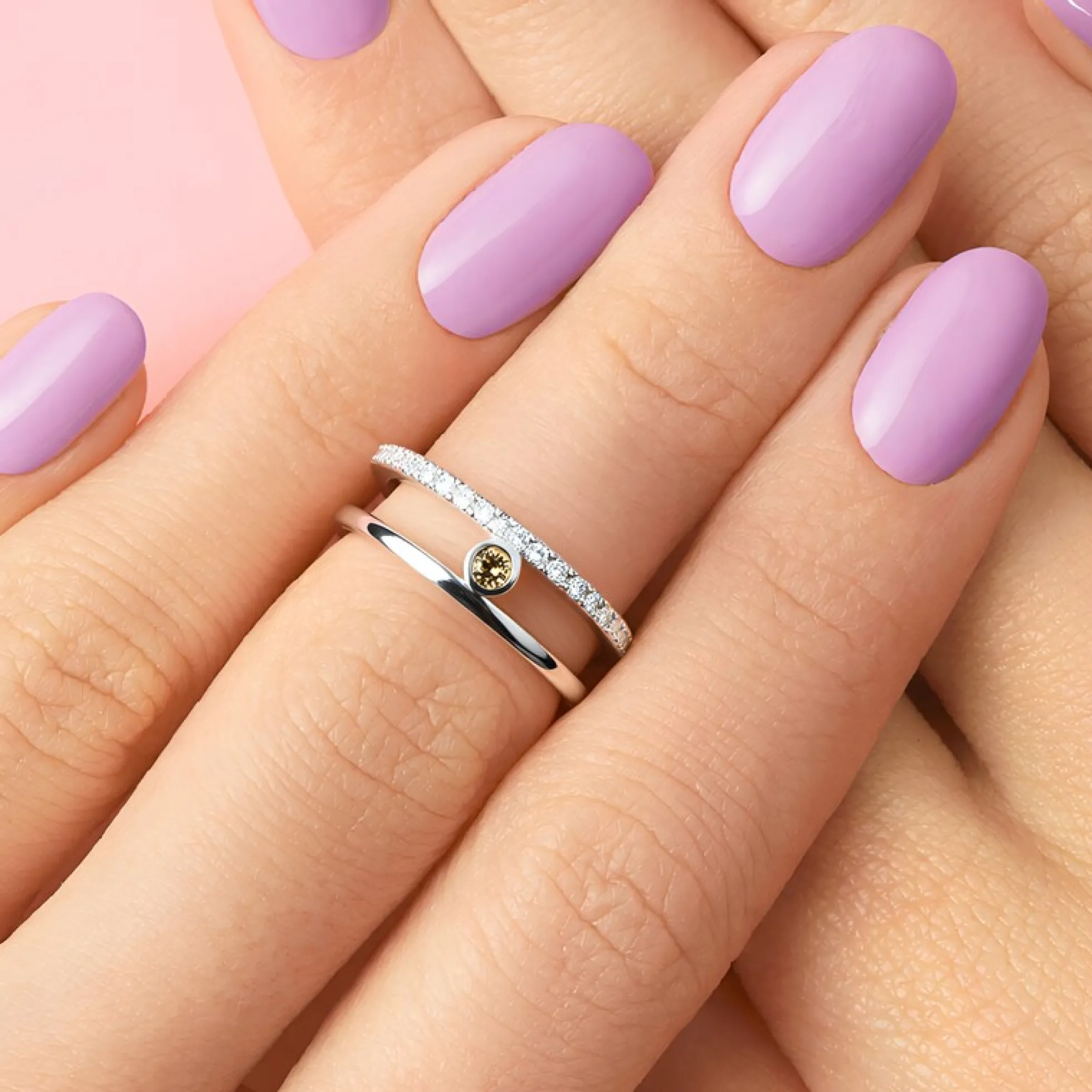 I3 Champagner-Brillant-Silberring (de Melo)