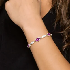 Magenta-Granat-Silberarmband