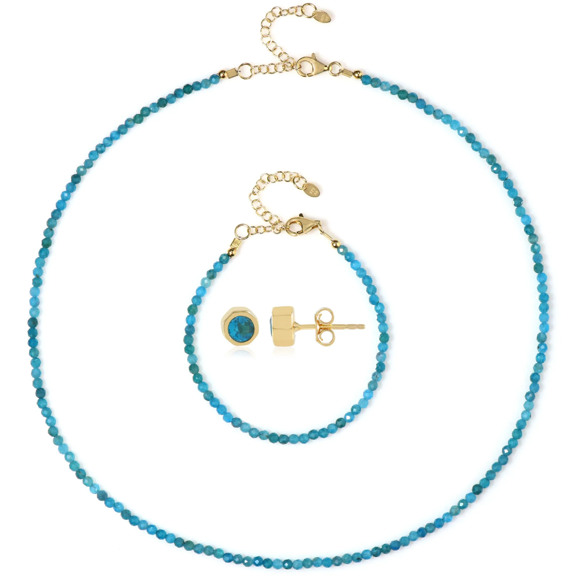 Neonblauer Apatit-Silberset