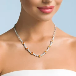 Orange Stachelauster-Silbercollier
