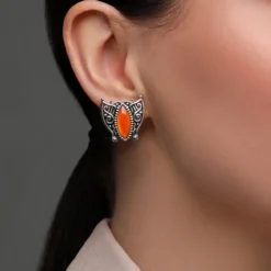 Orange Stachelauster-Silberohrringe