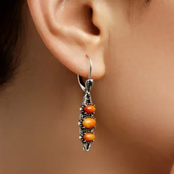 Orange Stachelauster-Silberohrringe