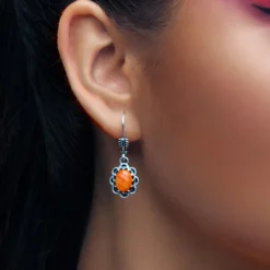 Orange Stachelauster-Silberohrringe
