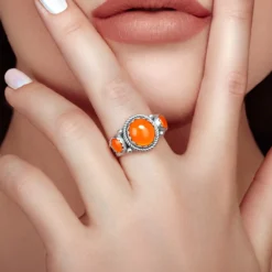 Orange Stachelauster-Silberring