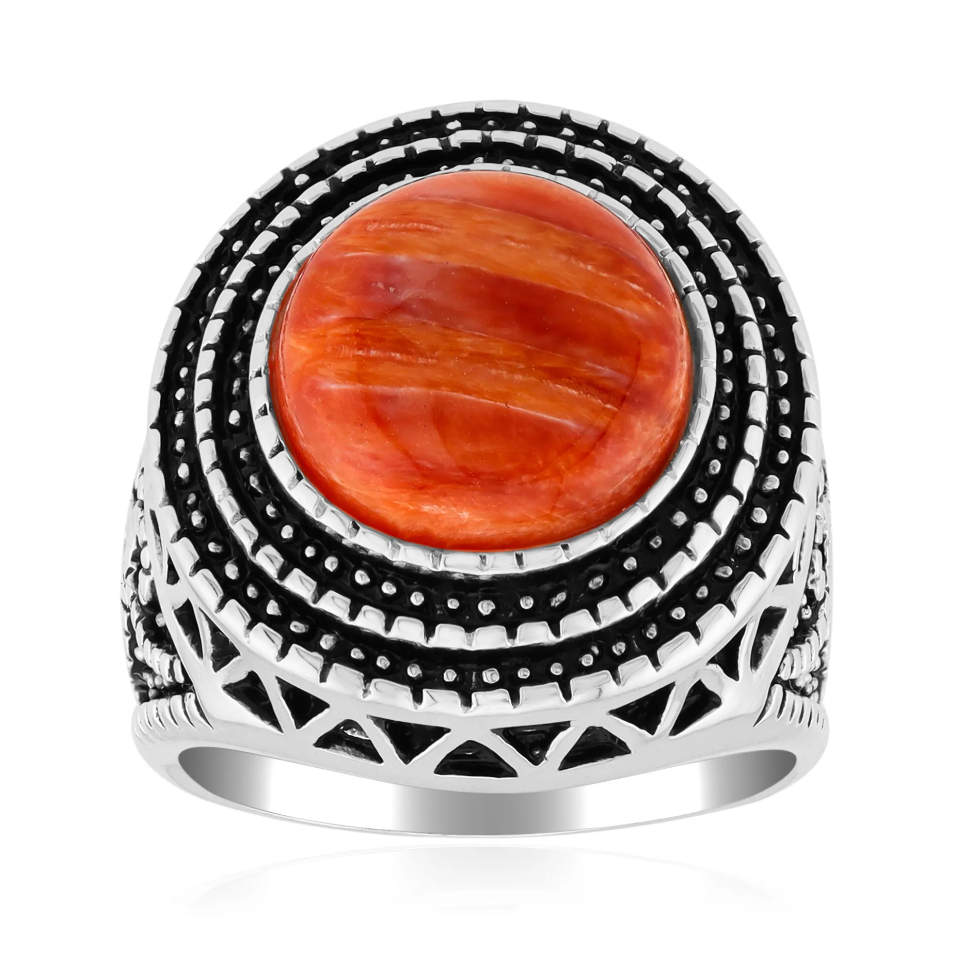 Orange Stachelauster-Silberring