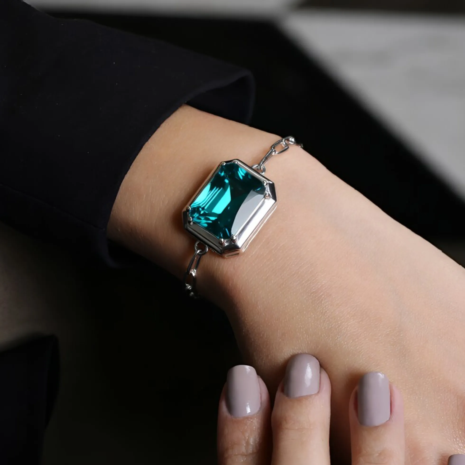 Petrolfarbener Fluorit-Silberarmband