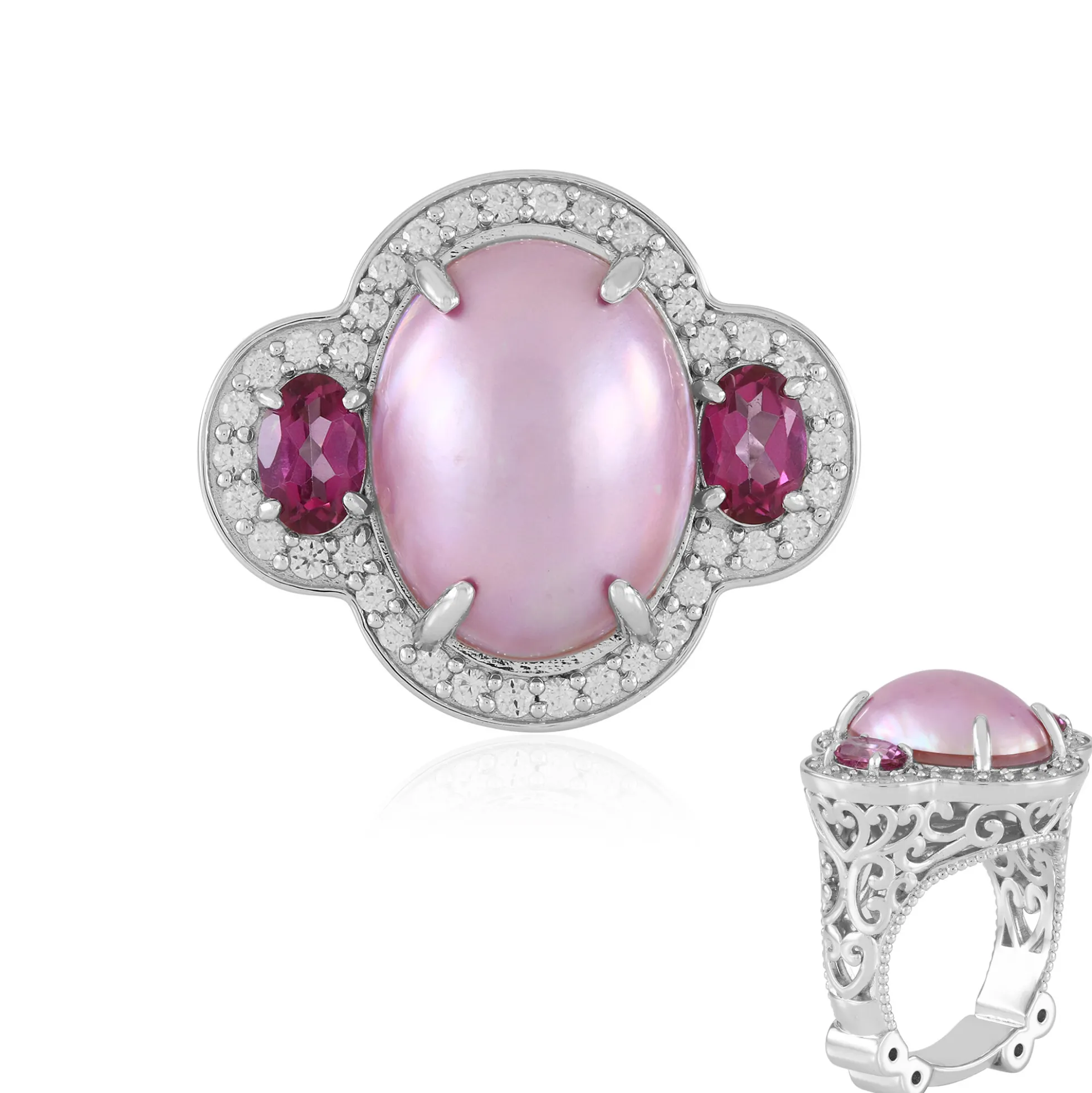 Pinkfarbene Mabe-Perlen-Silberring