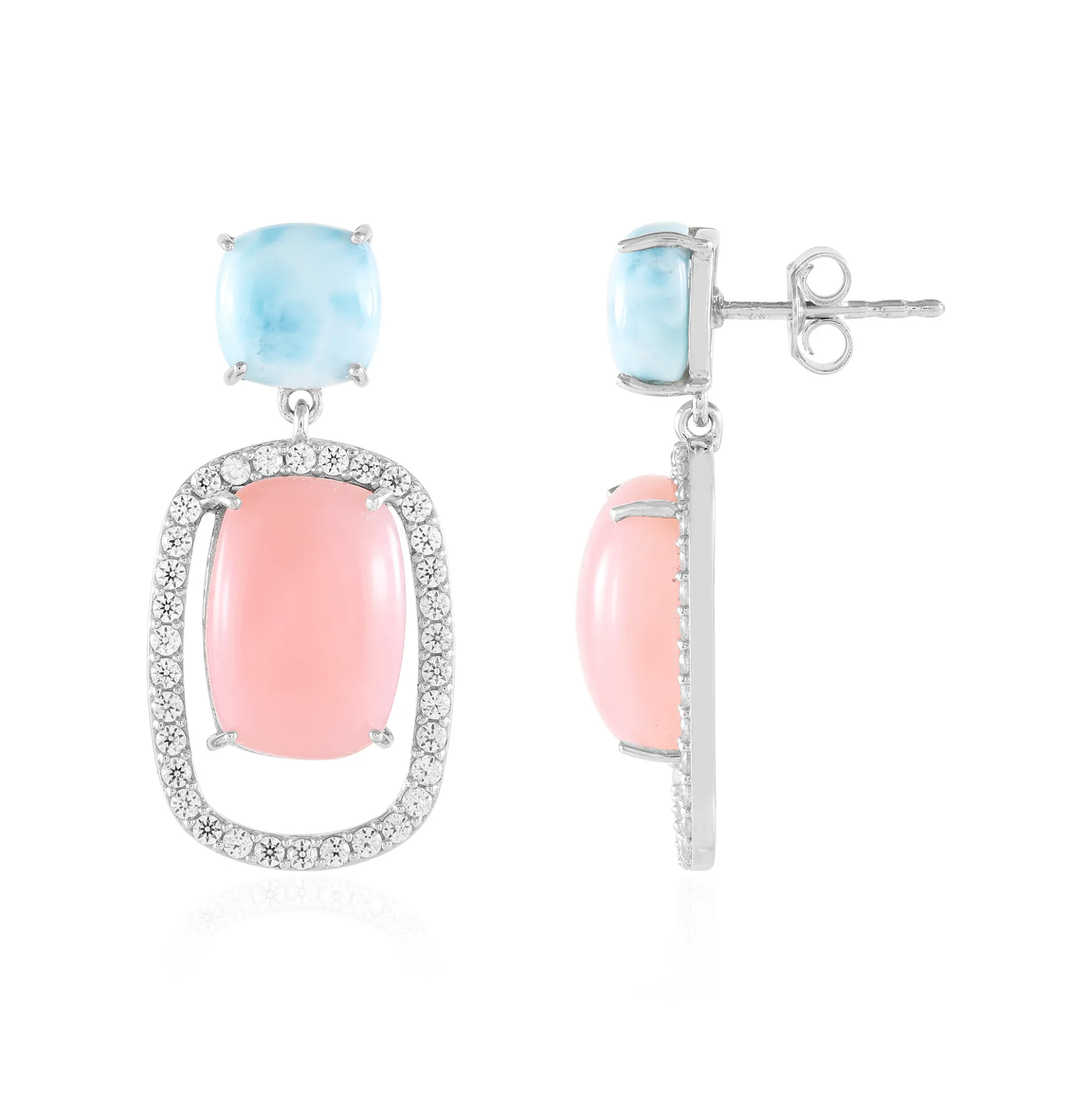 Pinkfarbener Opal-Silberohrringe