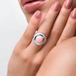 Pinkfarbener Opal-Silberring