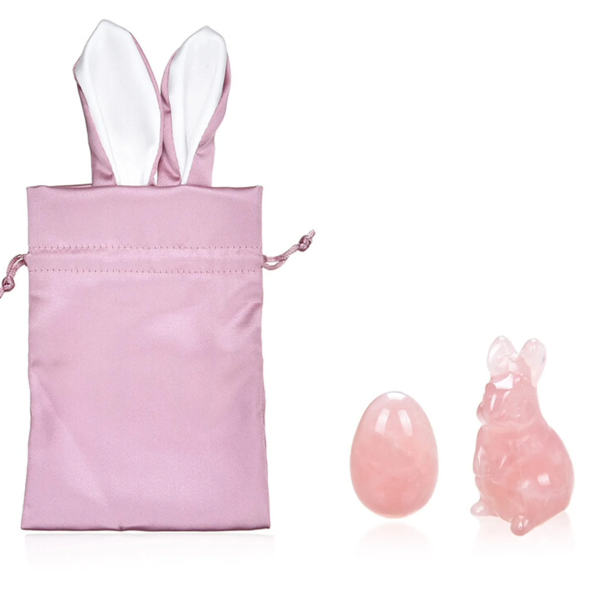 Rosenquarz-Hase mit Ei