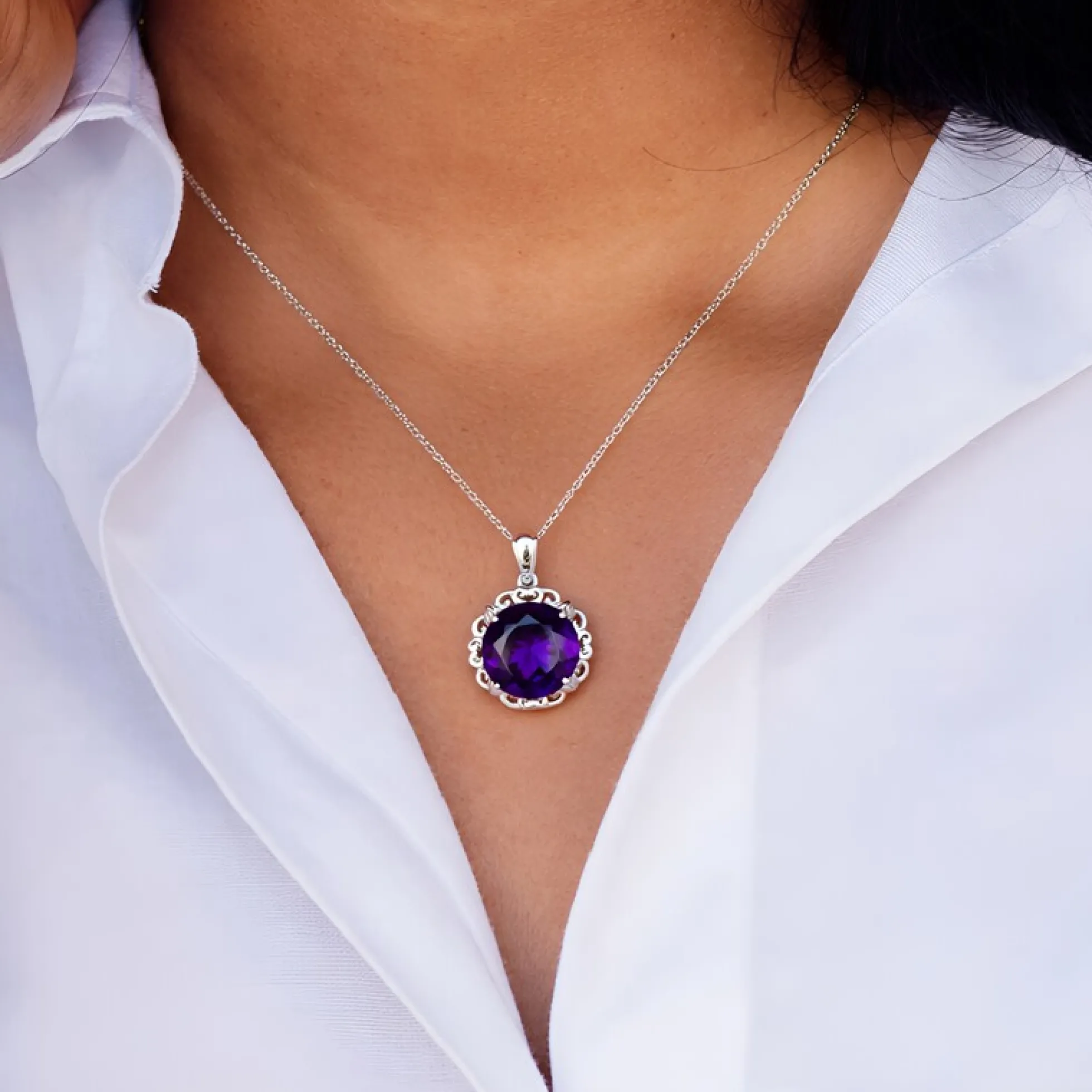 Sambia-Amethyst-Silberanhänger