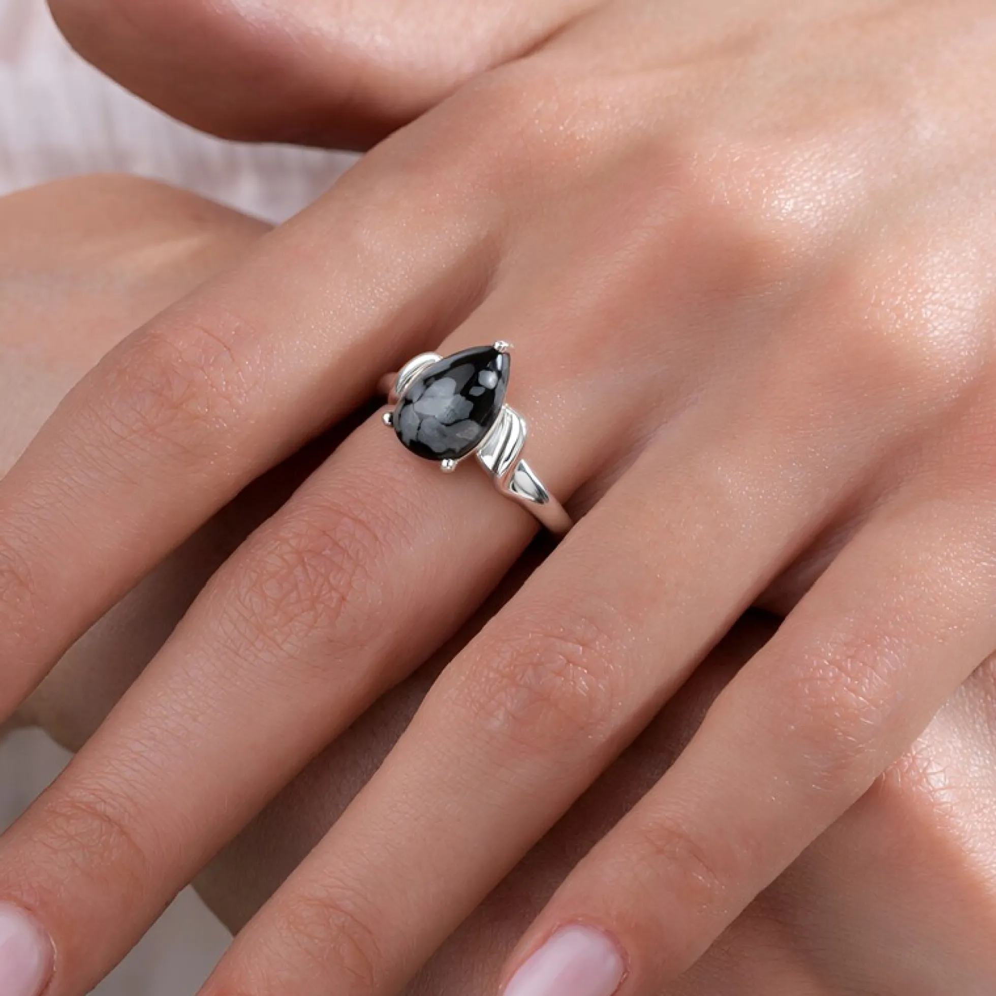 Schneeflocken-Obsidian-Silberring