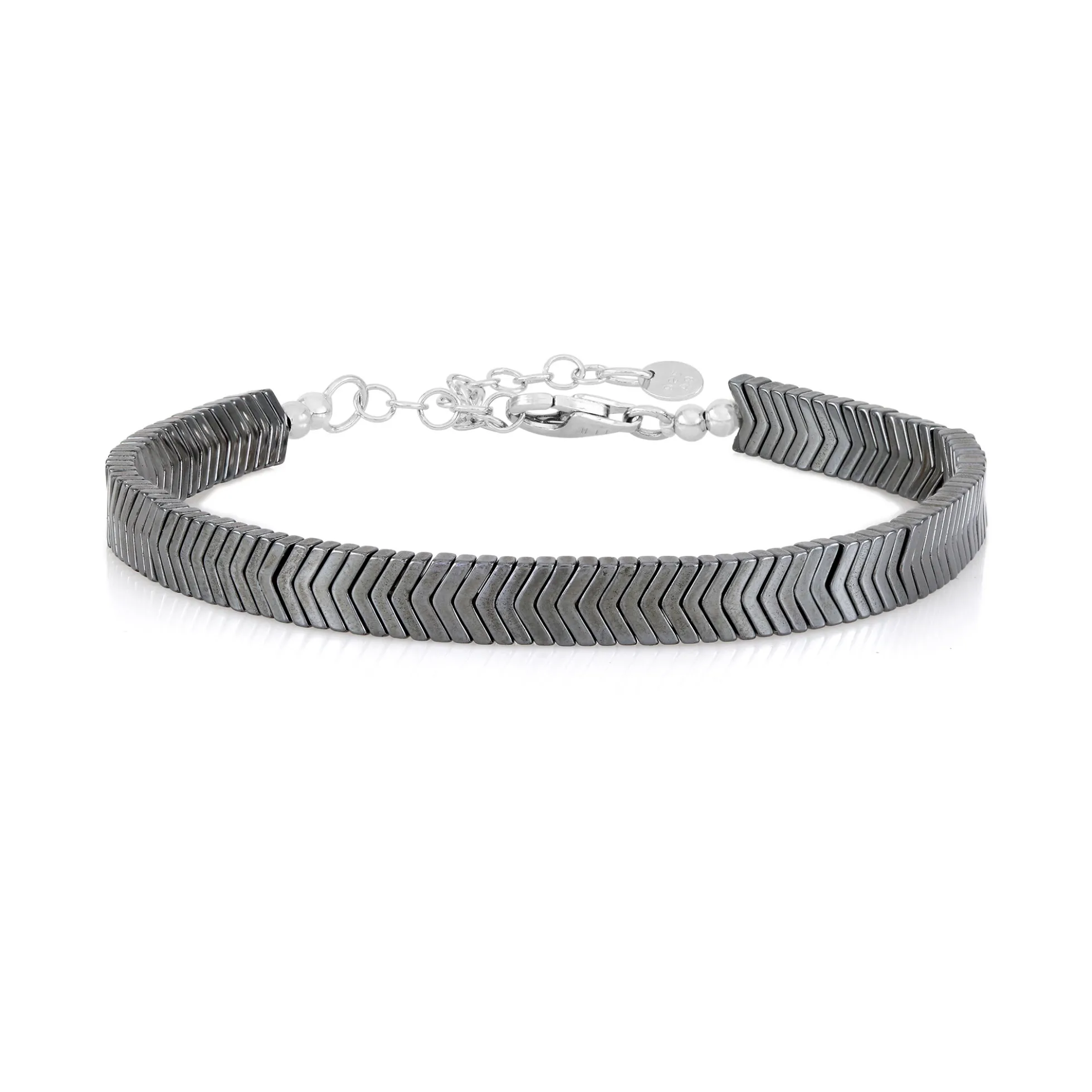 Schwarzer Hämatit-Silberarmband