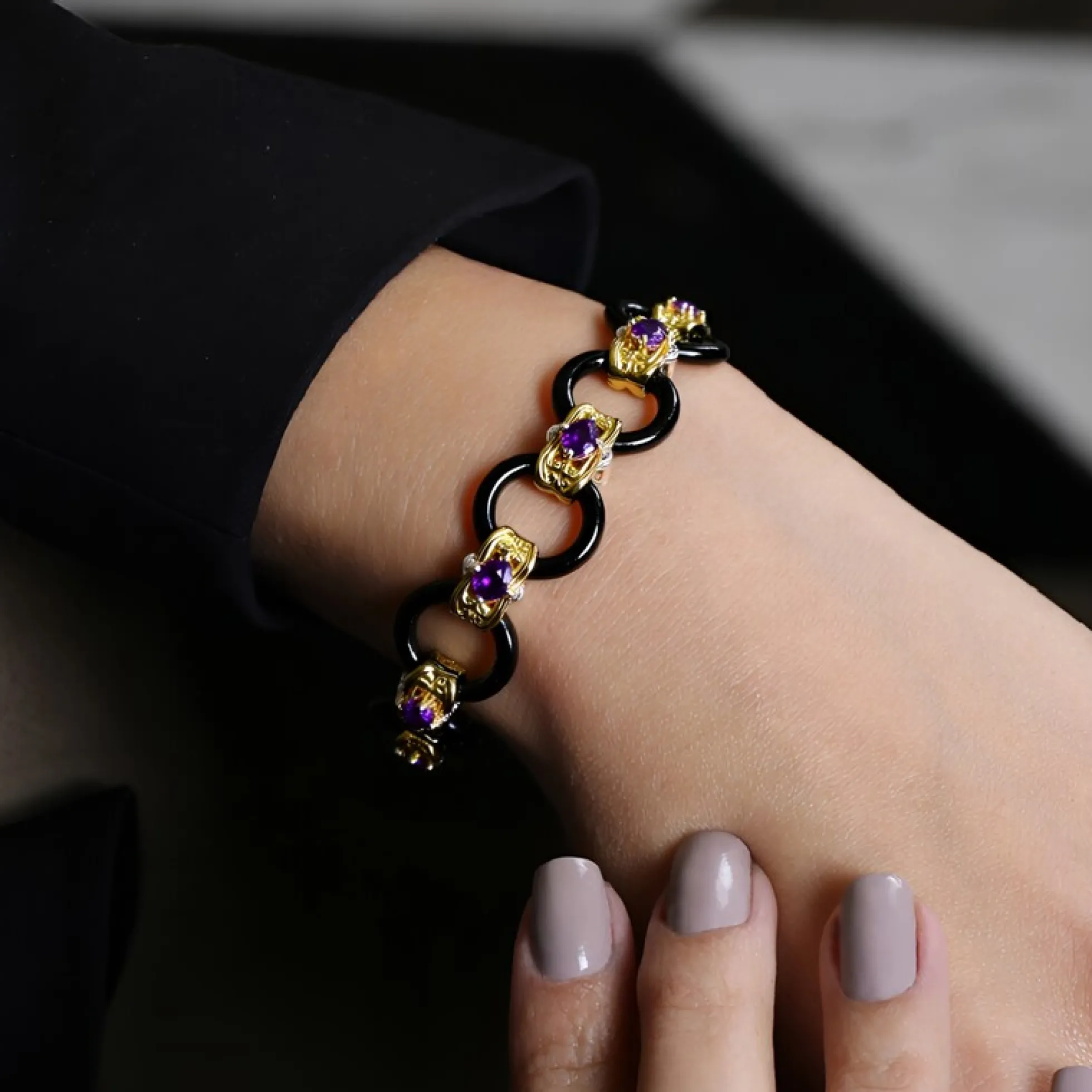 Schwarzer Onyx-Silberarmband