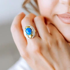 Äthiopischer Blauer Opal-Silberring