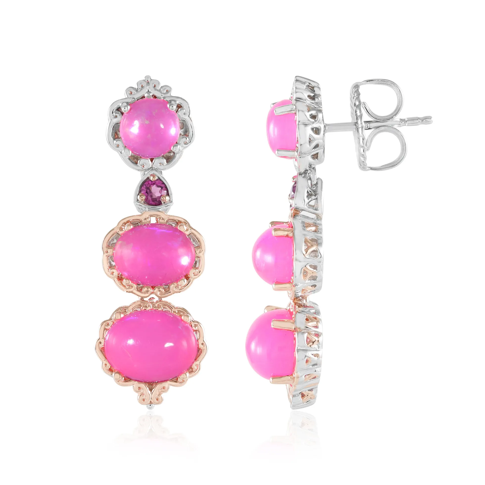 Äthiopischer Pinkfarbener Opal-Silberohrringe