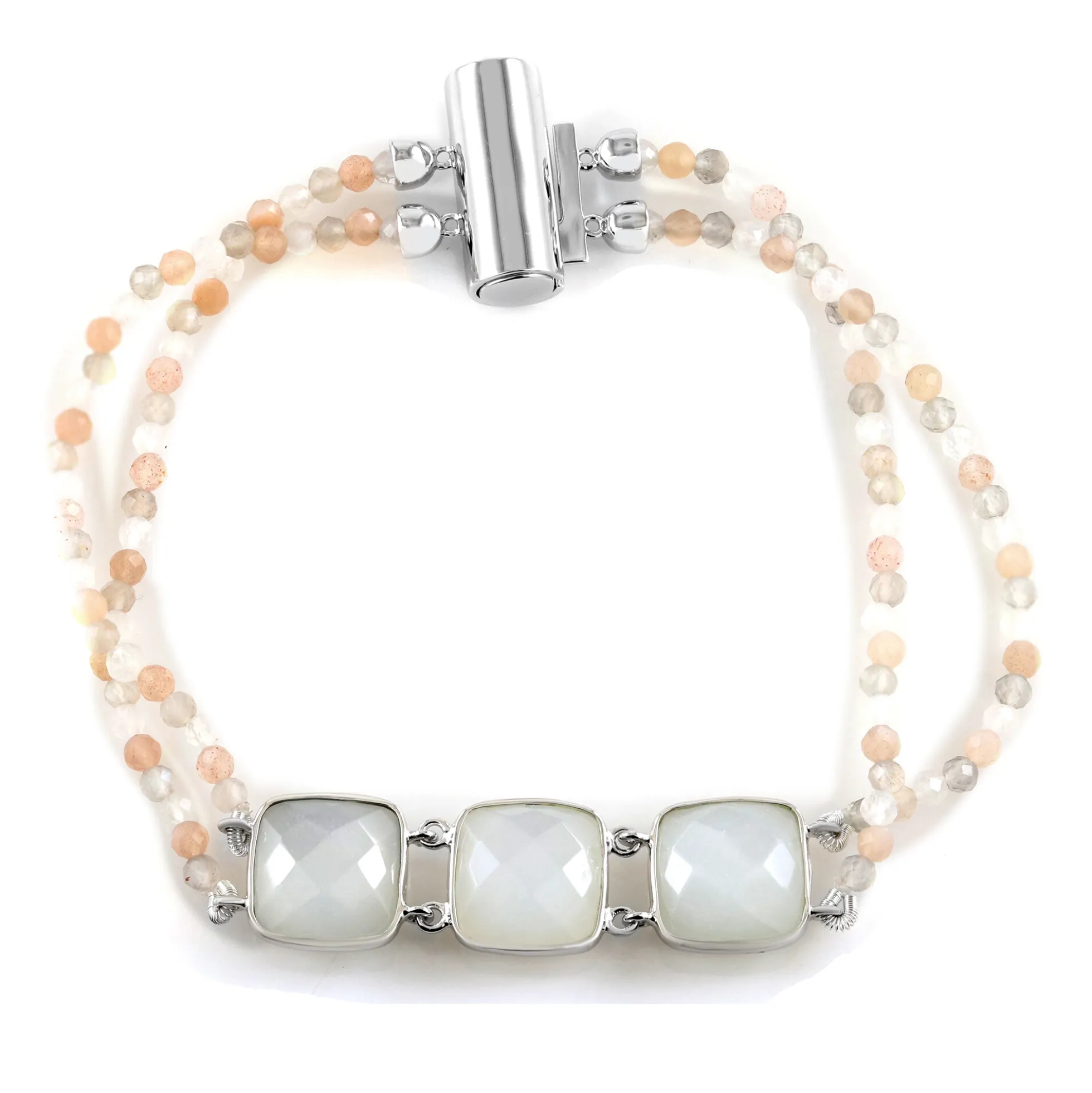 Weißer Mondstein-Silberarmband