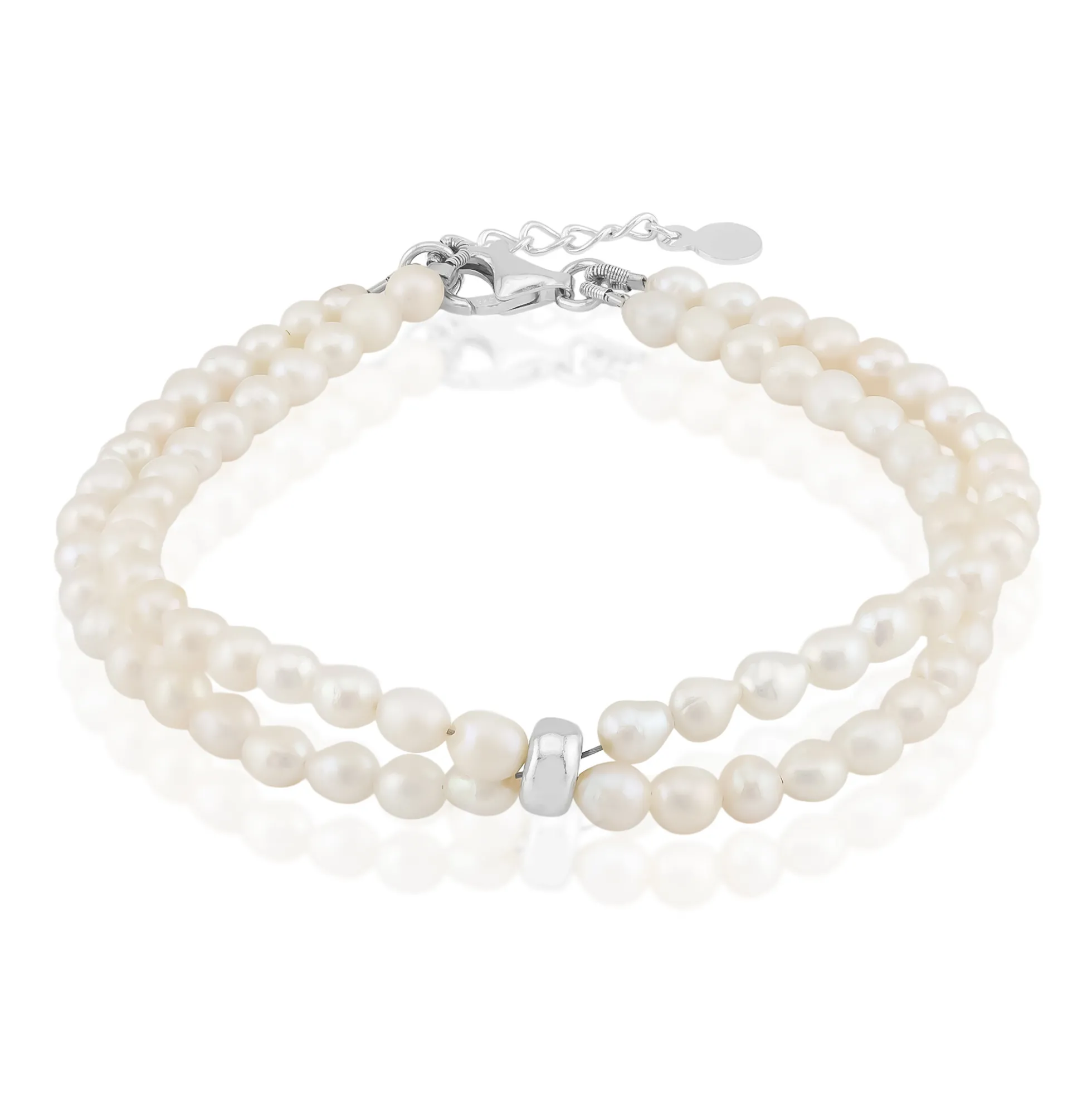 Weiße Süßwasserzuchtperlen-Silberarmband