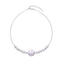 Weiße Süßwasserzuchtperlen-Silberhalskette